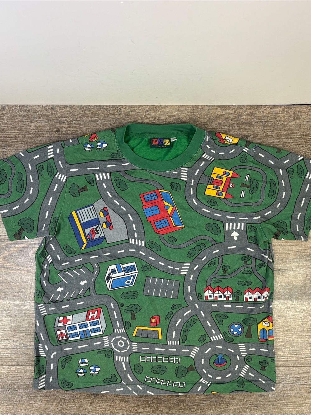 Early Life Kids Road Map City All Over Print T-Shirt Green Size L